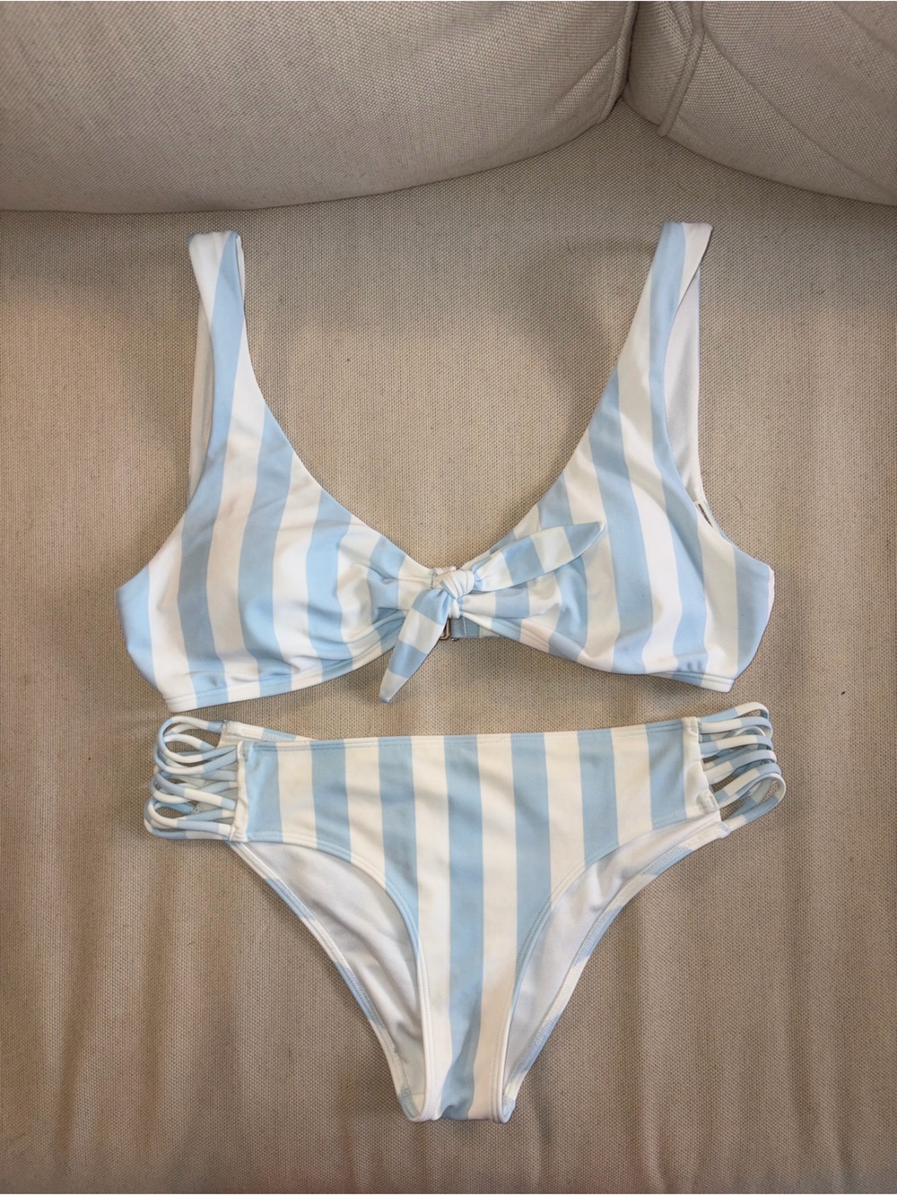 Hollister Light Blue and White Striped Bikini Set